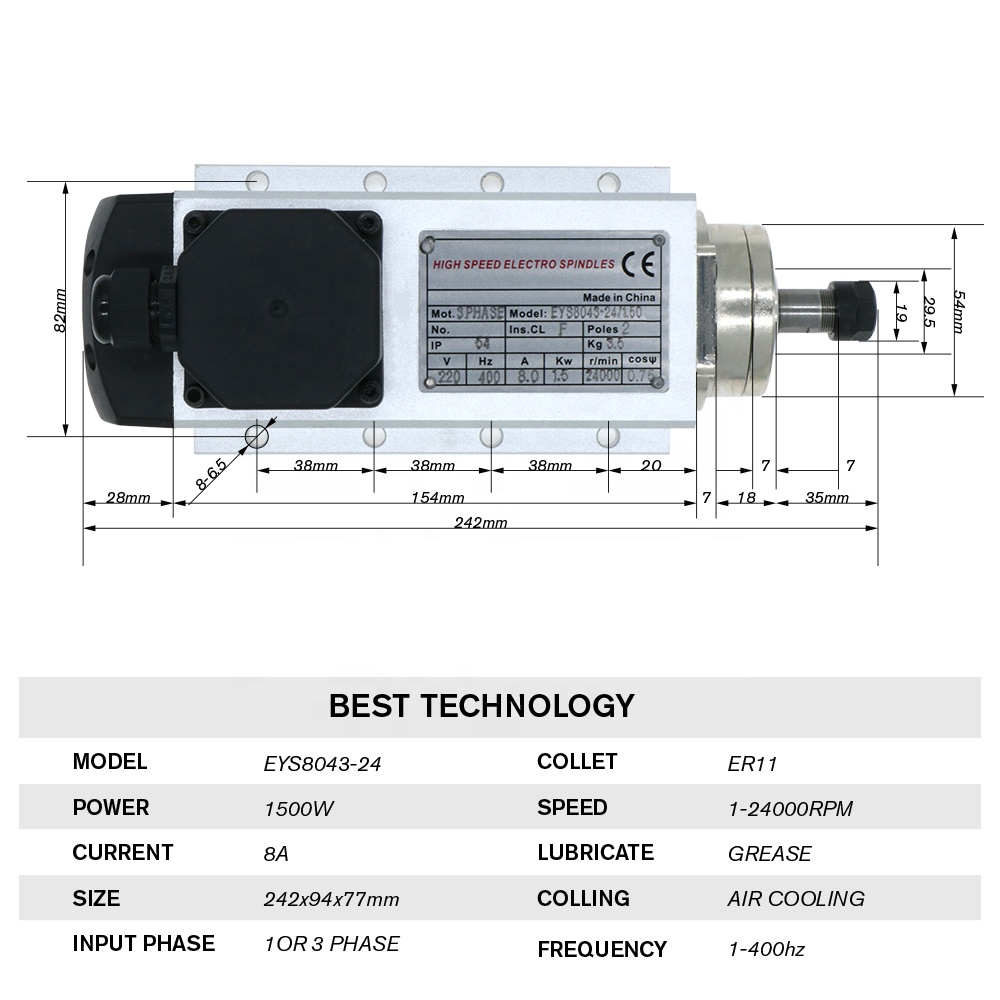HLTNC 1.5kw 플래시 에어 쿨드 스핀들 모터 C - Air Cooled 1.5Kw Spindle Motor Inverter 110V 리뷰 및 가격