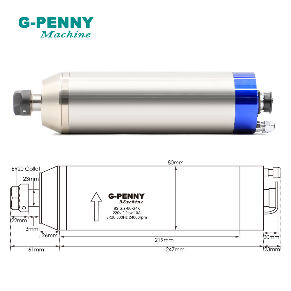 2.2kW ER20 D80 금속 스핀들, 수냉식 스핀들 - 2.2Kw Water Cooled Spindle Kit Vfd 리뷰 및 가격